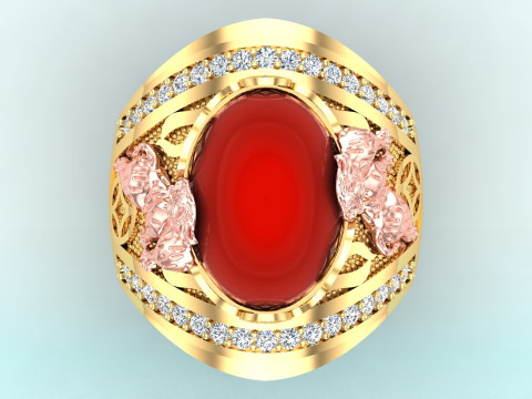 Tiger ring - Mens tiger ring - Mens oval stone ring - N954 3D printmodel