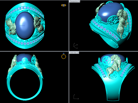 Tiger ring - Mens tiger ring - Mens oval stone ring - N954 3D printmodel