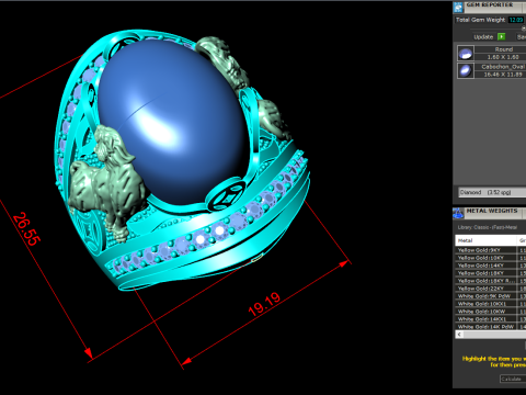 Tiger ring - Mens tiger ring - Mens oval stone ring - N954 3D printmodel