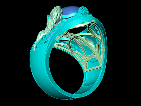 Tiger ring - Mens tiger ring - Mens oval stone ring - N954 3D printmodel