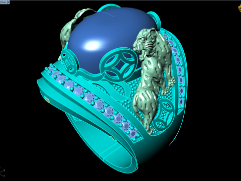 Tiger ring - Mens tiger ring - Mens oval stone ring - N954 3D printmodel