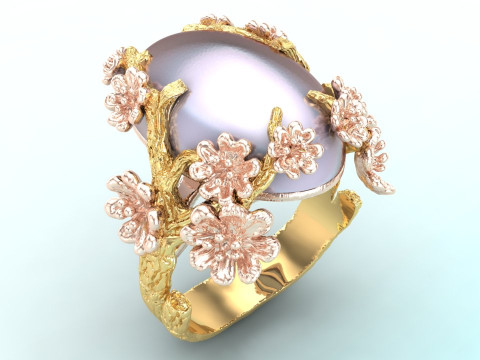 Peach Blossom Ring - Apricot Blossom Rings - Flower Rings - N1113 3D Принт Модель