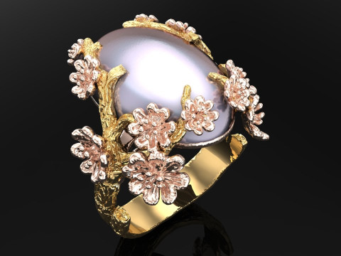 Peach Blossom Ring - Apricot Blossom Rings - Flower Rings - N1113 3D Принт Модель