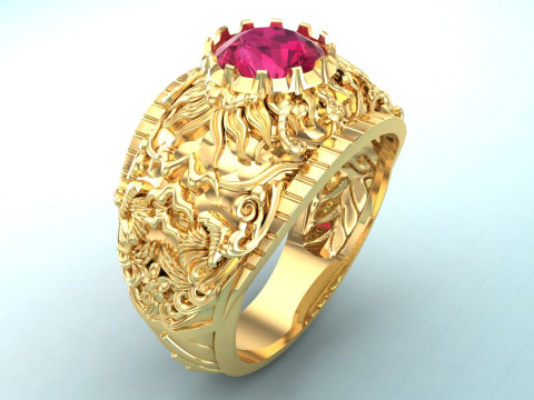 Pattern ring - Sculpture ring - Art ring - Mens ring - N904 Modelo de Impressão 3D