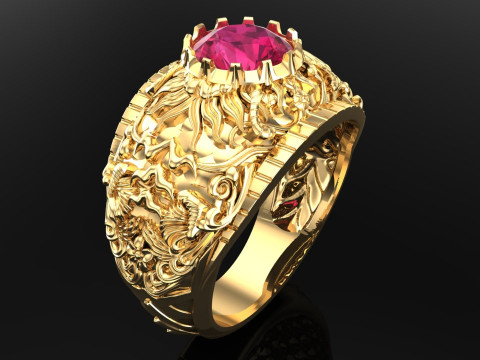 Pattern ring - Sculpture ring - Art ring - Mens ring - N904 Modelo de Impressão 3D