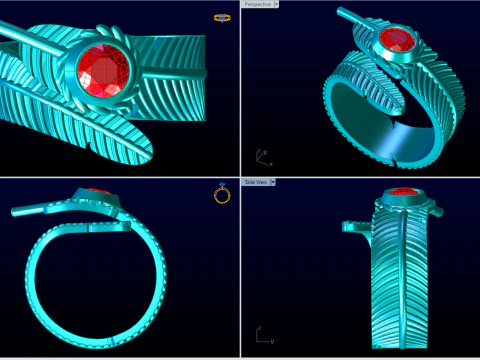 Anneau Feuille - N316 Modèles 3D en vedette