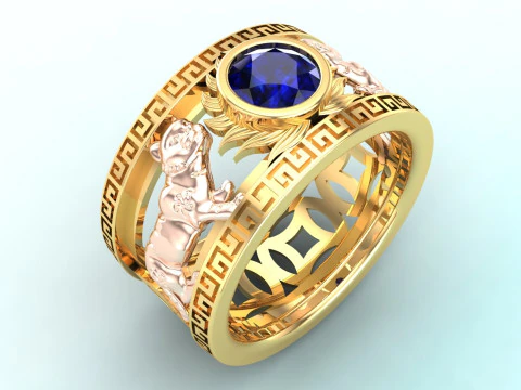 Anelli per gatti - Anello Twin Cat - Anelli per gatti da uomo - N723 Modello di stampa 3D