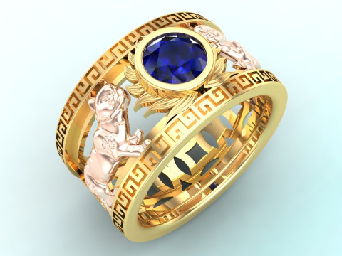 Cat rings - Twin Cat ring - Mens Cat rings - N723 3D Принт Модель