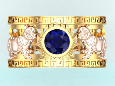 Cat rings - Twin Cat ring - Mens Cat rings - N723 3D Print Model