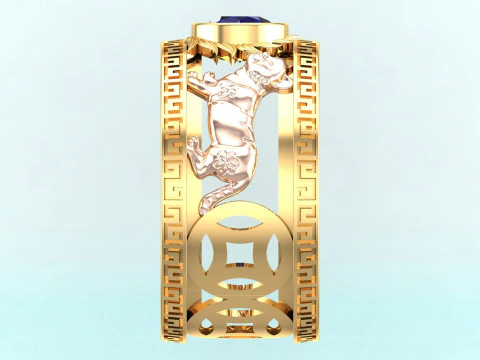 Cat rings - Twin Cat ring - Mens Cat rings - N723 3D Print Model