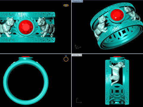 Cat rings - Twin Cat ring - Mens Cat rings - N723 3D Принт Модель