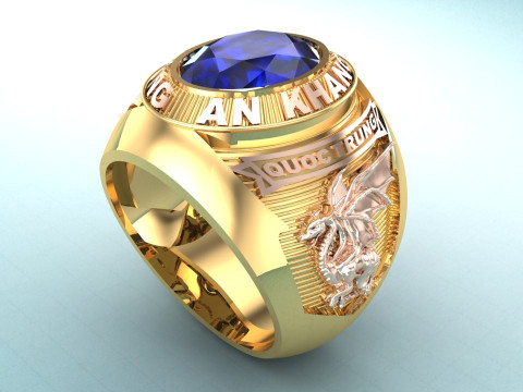 Dragon Ring - War Ring - Army Ring - Mens Oval Stone Ring - N821 Modèles 3D en vedette