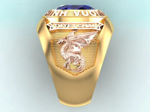 Dragon Ring - Oorlogsring - Legerring - Ovale stenen herenring - N821 3D printmodel