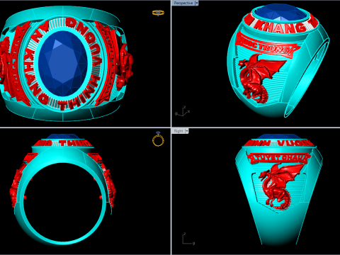 Anillo de dragón - Anillo de guerra - Anillo del ejército - Anillo de piedra ovalada para hombre - N821 Modelo de impresión 3D