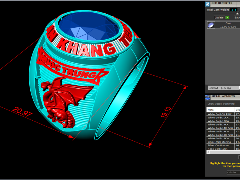 Anillo de dragón - Anillo de guerra - Anillo del ejército - Anillo de piedra ovalada para hombre - N821 Modelo de impresión 3D