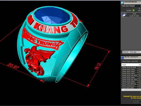Dragon Ring - Oorlogsring - Legerring - Ovale stenen herenring - N821 3D printmodel