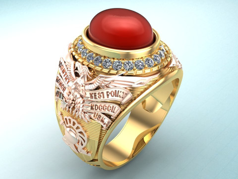Eagle ring - War Rings - Army Ring - Mens Oval Stone Ring N308 3D Принт Модель