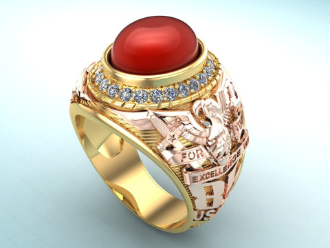 Eagle ring - War Rings - Army Ring - Mens Oval Stone Ring N308 3D Print Model