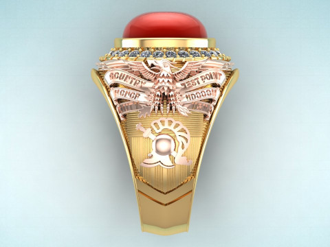 Eagle ring - War Rings - Army Ring - Mens Oval Stone Ring N308 3D Print Model
