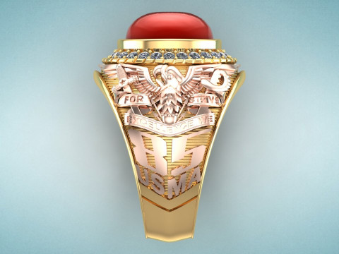 Eagle ring - War Rings - Army Ring - Mens Oval Stone Ring N308 3D Print Model