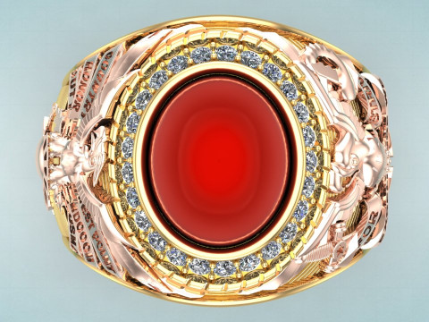 Eagle ring - War Rings - Army Ring - Mens Oval Stone Ring N308 3D Print Model