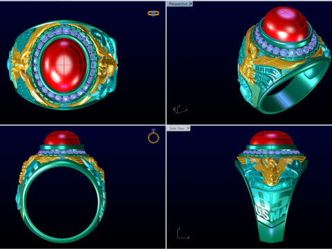 Eagle ring - War Rings - Army Ring - Mens Oval Stone Ring N308 3D Print Model