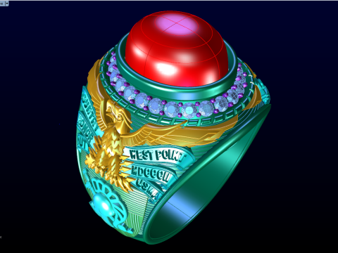 Eagle ring - War Rings - Army Ring - Mens Oval Stone Ring N308 3D Print Model