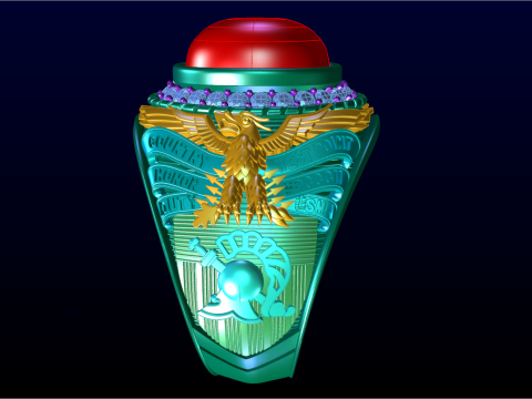Eagle ring - War Rings - Army Ring - Mens Oval Stone Ring N308 3D Print Model