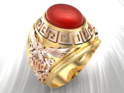 Pierścionek z orłem - Pierścienie wojenne - Pierścień wojskowy - Męski owalny kamienny pierścionek - N900 Model do druku 3D