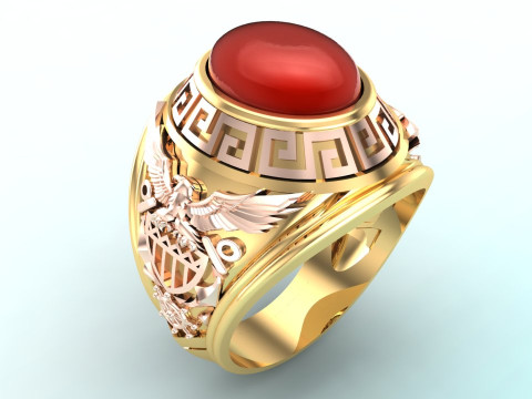 Eagle ring - War rings - Army ring - Mens oval stone ring - N900 Model Cetak 3D