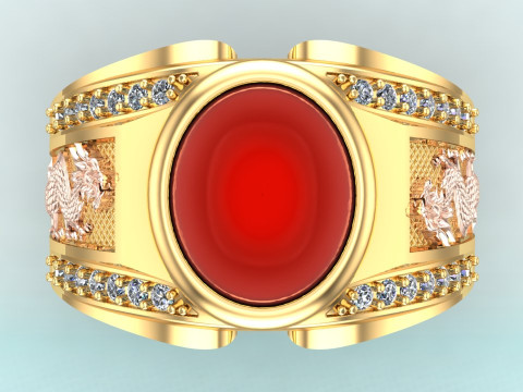 Dragon Ring - Mens Oval Stone Ring - Mens Ring - N835 3D Принт Модель