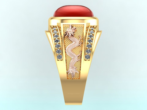 Dragon Ring - Mens Oval Stone Ring - Mens Ring - N835 3D Принт Модель