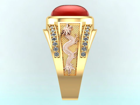 Dragon Ring - Mens Oval Stone Ring - Mens Ring - N835 3D Print Model