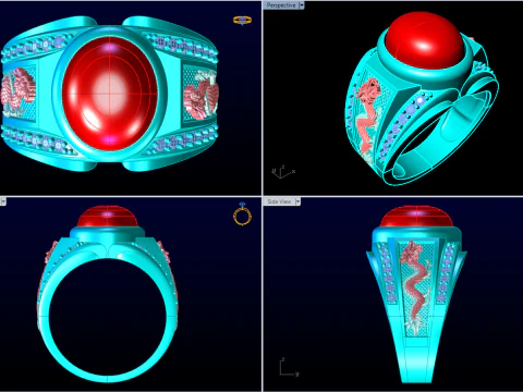 Dragon Ring - Mens Oval Stone Ring - Mens Ring - N835 3D Print Model