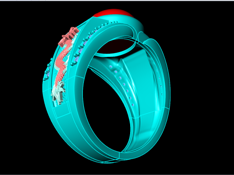 Dragon Ring - Mens Oval Stone Ring - Mens Ring - N835 3D Принт Модель
