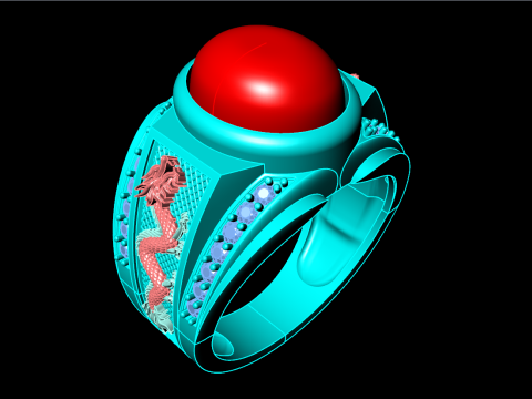 Dragon Ring - Mens Oval Stone Ring - Mens Ring - N835 3D Принт Модель