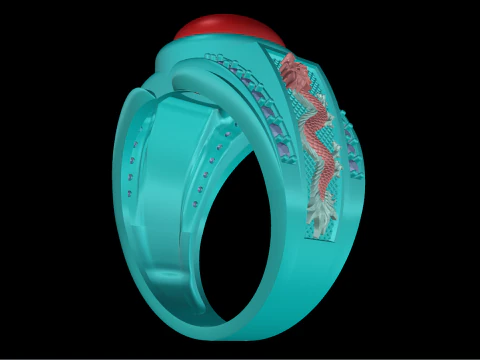 Dragon Ring - Mens Oval Stone Ring - Mens Ring - N835 3D Print Model