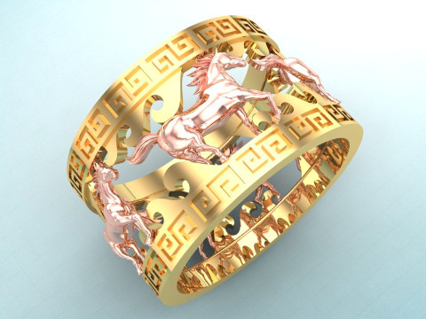 Horse Ring - Mens Horse Ring - Mens Ring - N642 3D 打印模型