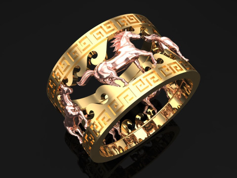 Horse Ring - Mens Horse Ring - Mens Ring - N642 3D Print Model