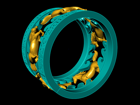 Horse Ring - Mens Horse Ring - Mens Ring - N642 3D Print Model