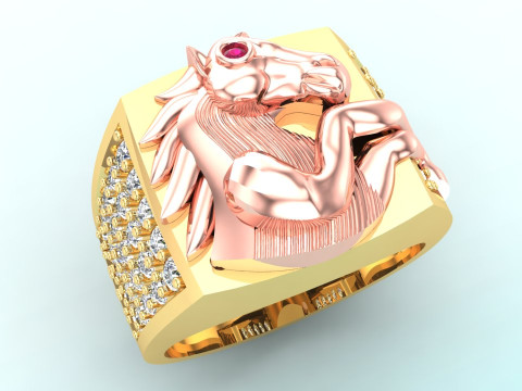 Horse ring - Mens horse ring - Mens diamond ring - N712 3D 打印模型
