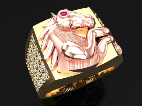 Horse ring - Mens horse ring - Mens diamond ring - N712 3D Print Model