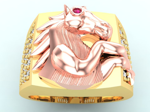 Horse ring - Mens horse ring - Mens diamond ring - N712 3D Print Model