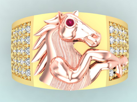 Horse ring - Mens horse ring - Mens diamond ring - N712 3D Print Model