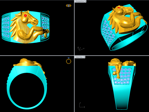 Horse ring - Mens horse ring - Mens diamond ring - N712 3D Print Model
