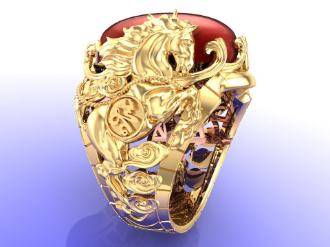 Horse ring - Mens horse ring - Mens oval stone ring - N1001 3D printmodel