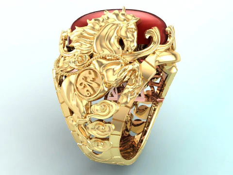 Horse ring - Mens horse ring - Mens oval stone ring - N1001 3D Print Model