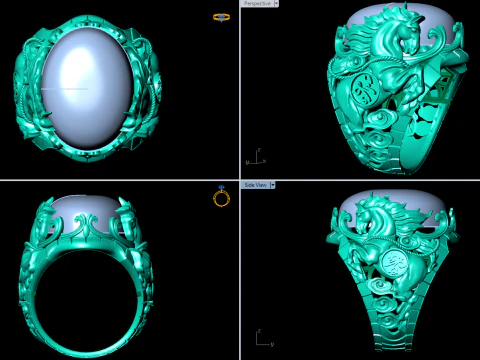 Horse ring - Mens horse ring - Mens oval stone ring - N1001 3D Print Model