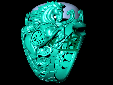 Horse ring - Mens horse ring - Mens oval stone ring - N1001 3D Print Model