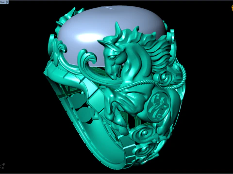 Horse ring - Mens horse ring - Mens oval stone ring - N1001 3D Print Model